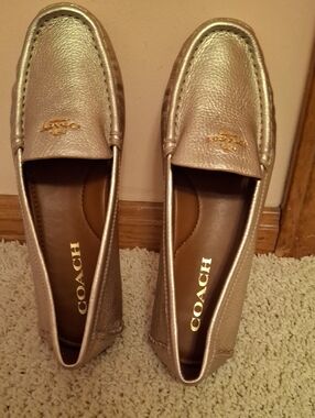 Coach Metallic Champagne Leather Penny Loafers